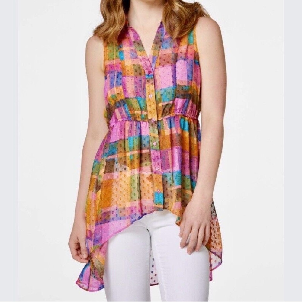 NWT Cato Colorful Sheer High Low Top